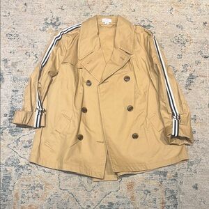Crown & Ivy Khaki Trench Coat with Striped Sleeves